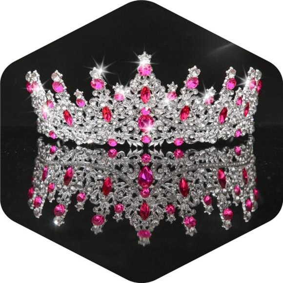 Crystal Crowns and Tiaras Headband Silver Pink - Picture 1 of 7